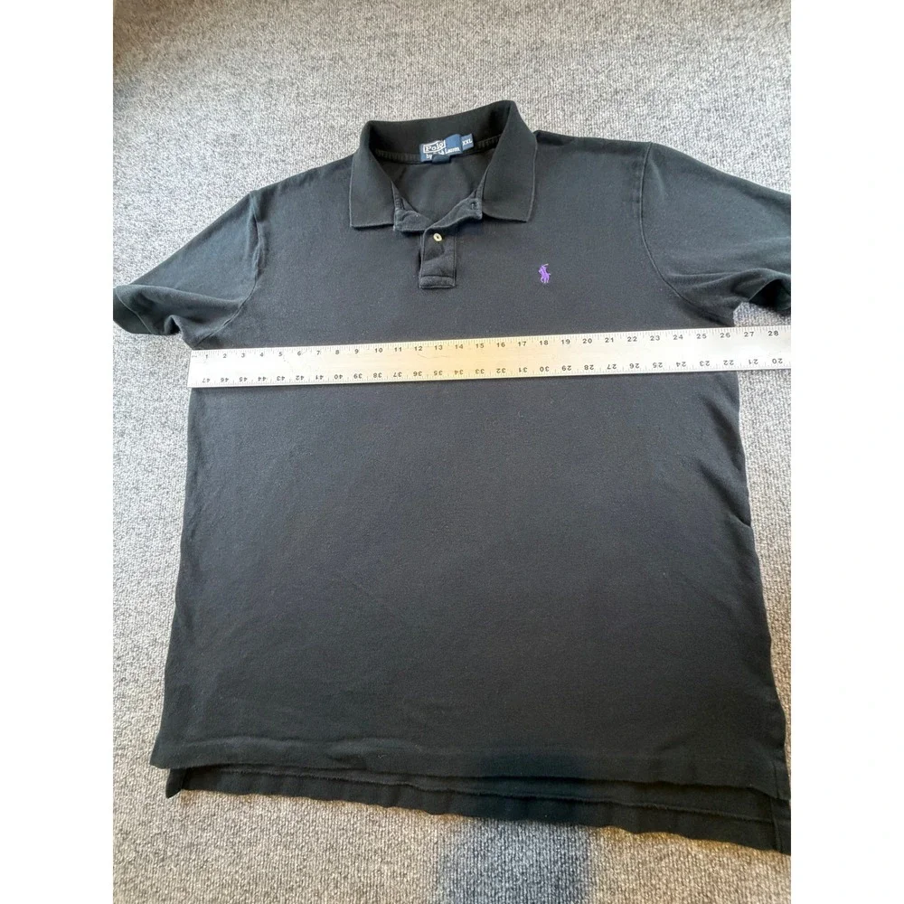Polo Ralph Lauren Mens XXL Black Short Sleeve Pique Polo Shirt Purple Pony Logo